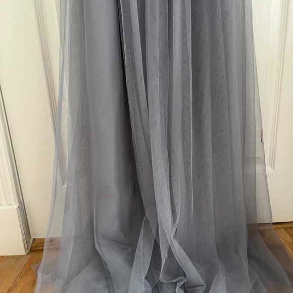 ADRIANNA PAPELL Bridesmaid Convertible Tulle Ball Gown Slate Blue - Picture 10 of 16